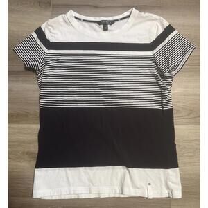 Lauren Ralph Lauren Women’s White Black Striped Short Sleeve Vintage Shirt Large
